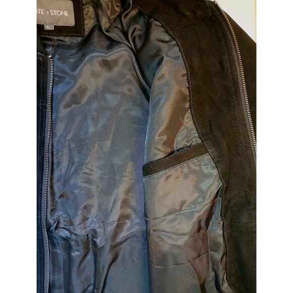Slate & Stone Mens L Black Bomber Jacket 100% Goat Suede Leather Classic $598 - Picture 11 of 16